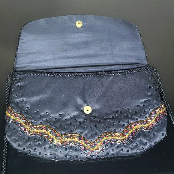 Vintage Art Deco Very So Cute Beaded Black Crossbody Mini Purse. Evening Bags. - Picture 8 of 12